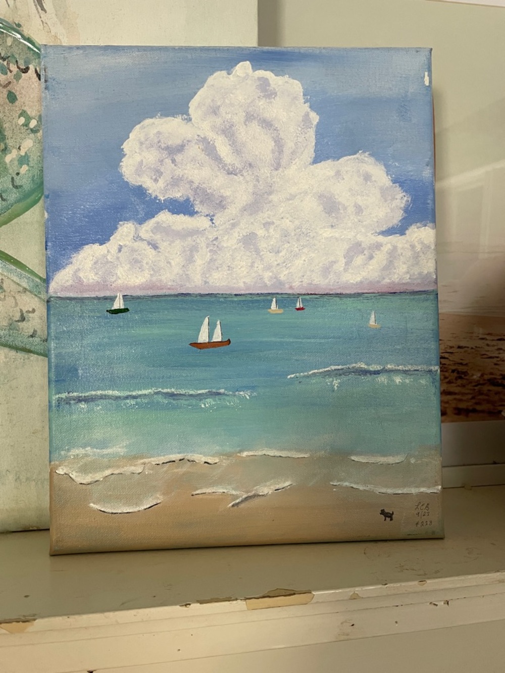Original art. Seaside Sailing Canvas Art - Blue & White Coastal Painting